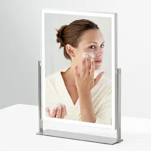 Makeup mirror with lights 14 inch vanity mirror with 104 led lights plug in table mirror rectangular desk mirror with metal stand base