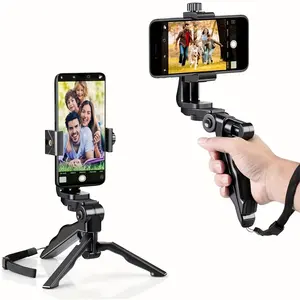 2 in 1 6.5" Inch Adjustable Tabletop Steady-Shot/Hand Grip Tripod with Smartphone Mount for All Smartphones and DSLR Cameras & Camcorders Works As Desktop or Handheld + Microfiber Cloth