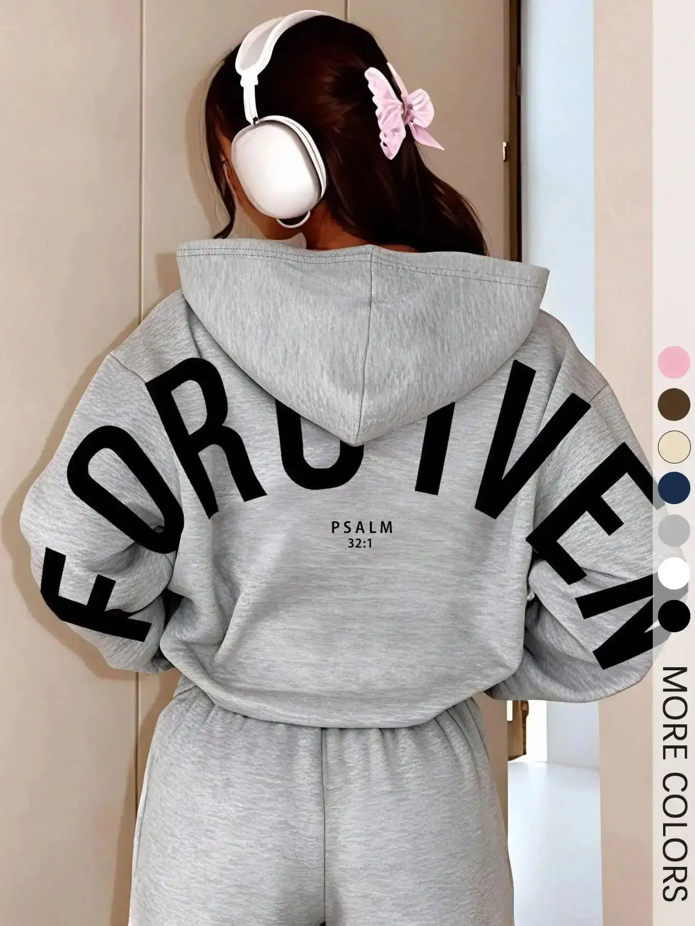 Unisex Minimal Faith Theme Hooded Sweatshirt, 'forgiven' Text Asymmetrical Design, Soft Casual Wear, Spring & Fall, trendy style, everyday wear, wardrobe staple, essential piece, must have item, wardrobe essential
