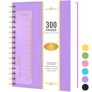 A5 Spiral Notebook Journal, 300 Pages/ 150 Sheets Lined Notebook for Women Work Writing Note-taking, 100GSM Thick Paper, PVC Waterproof Cover, Spiral Bound Journal with Ruler, 5.7'' X 8.4''