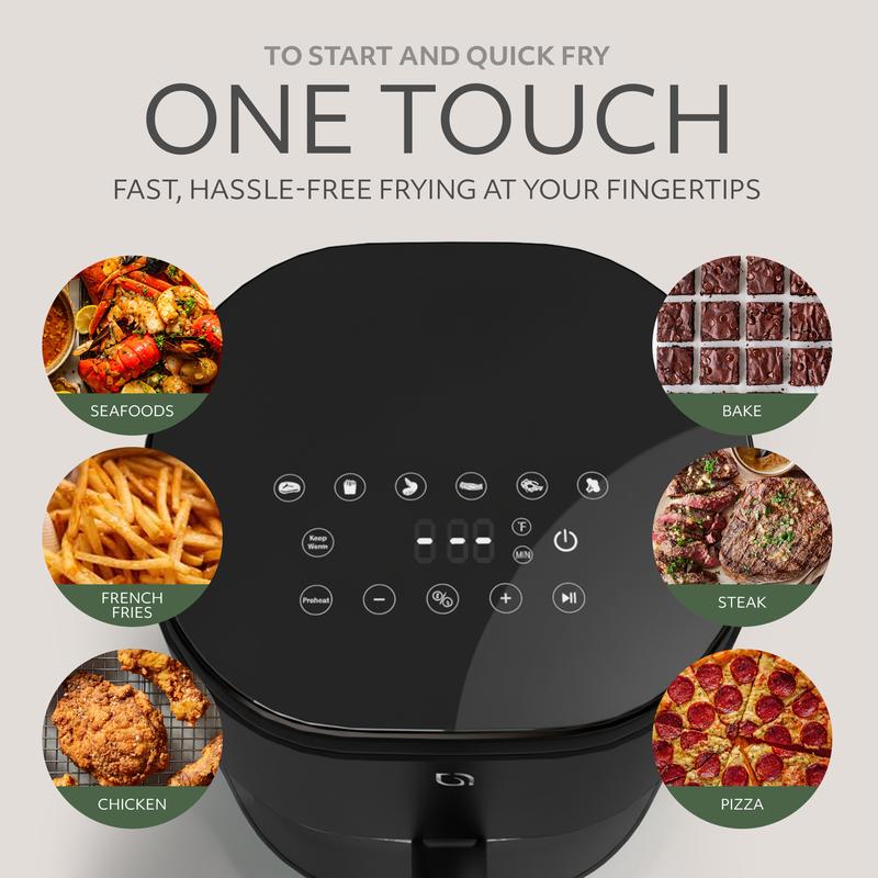 CookWithWillow 5QT Non-Toxic Air Fryer with Glass Bowl & Digital Display Large Touchscreen Oven 1500W Dishwasher Safe Eco-Friendly Recycled Plastic