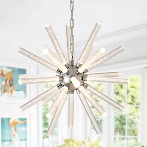 24-Light Bubble Nickel Chandelier Light Fixture, Adjustable Hanging Ceiling Light for Dining Room Kitchen