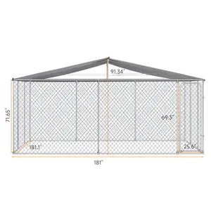Dog Kennel Outdoor with Waterproof Canopy 181" * 181" *71.65" Cage Enclosure
