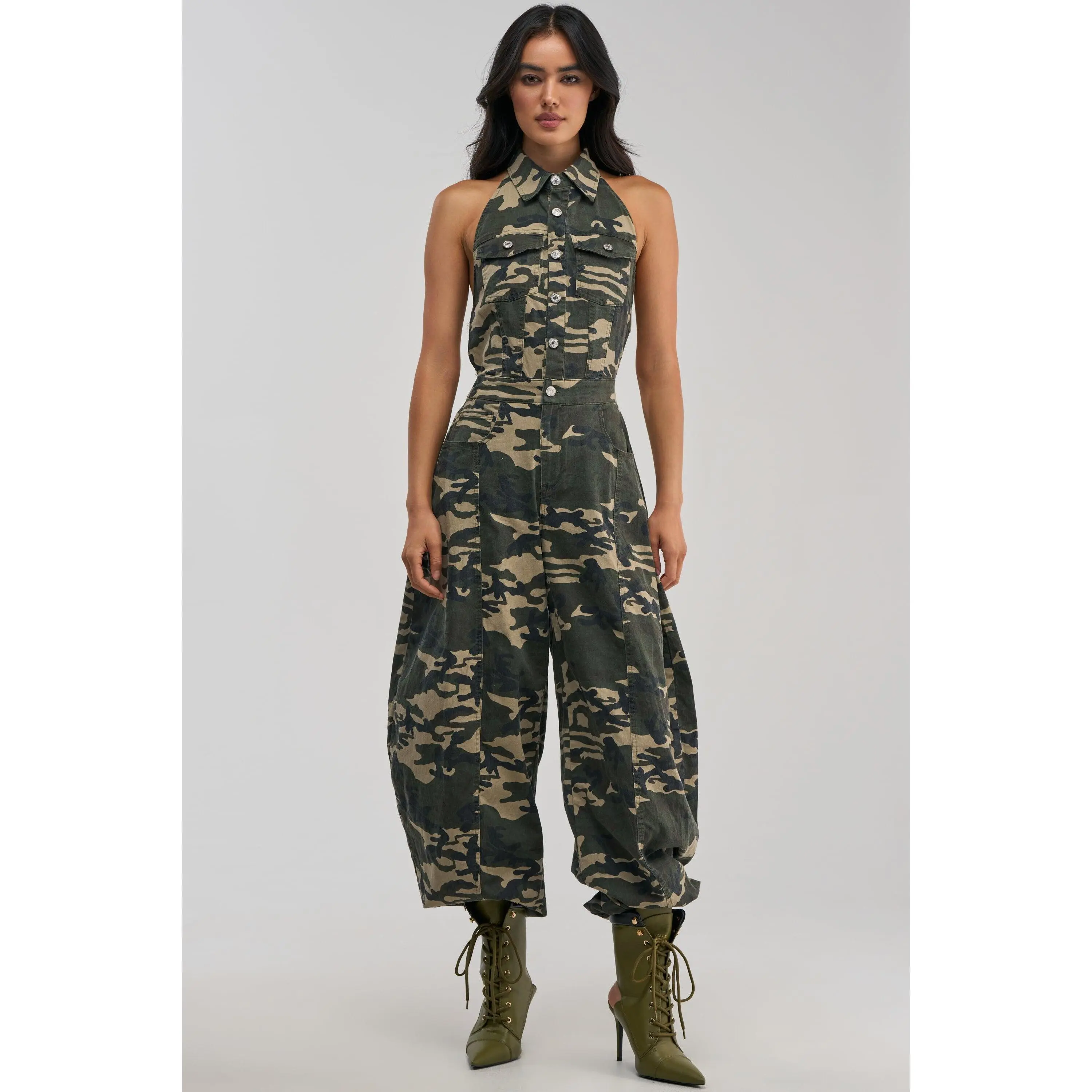 COUNT ME IN CAMO HALTER JUMPSUIT