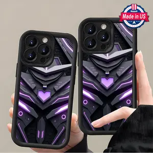 Suitable for iPhone 11 12 13 14 15 16 PRO MAX 12 13 MINI 14 15 16 PLUS X XR XS MAX,Purple neon mechanical design pattern,Silicone Full Body Protective Phone Case,Lens Precision Hole Protection,Anti-Drop,Anti-Slip,Gift for women men girls boys