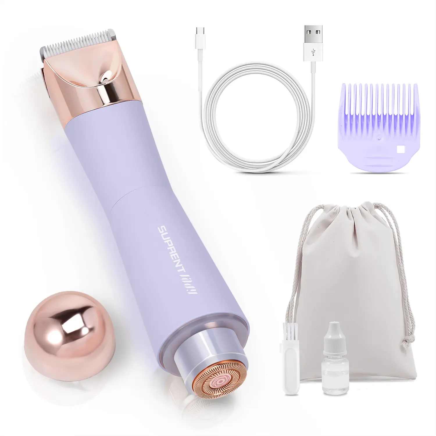 Women's Cordless 2-in-1 Electric Shaver & Trimmer - Dual-Head Titanium-Ceramic Blades, 10000RPM Motor, IPX7 Waterproof, Smooth Daily Facial & Bikini Hair Removal, Portable Gift Set with Handbag (Mother's Day Gift) body