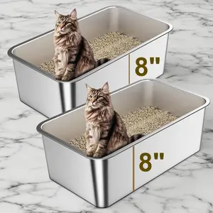 Stainless Steel Cat Litter Box 6“ 8" High Sides 27.6” 23.4“ 19.6”No Mess Odor-Free Home Non-Stick Easy Clean Safe for Pets Cat Toilet
