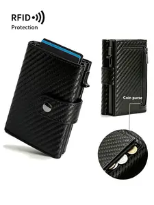 Men's Rfid Wallet with 2 ID Windows, Ultra-Thin Pop-Up Card Holder, Fits 10-12 Cards, Minimalist Smart Wallet, Small Metal Credit Card Clip, Men's Gift