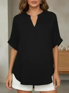 New Arrival Collared T-Shirt for Women, V-Neck Fashionable Basic Simple Design, Stylish Ladies' Top, Trendy Casual Wear