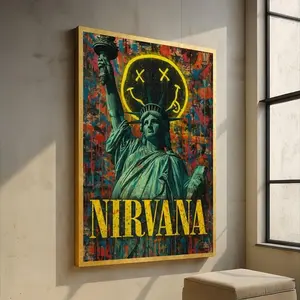 Nirvana Statue of Liberty Canvas, Grunge Pop Art Wall Decor, Music Band Poster Style, Urban Street Art Canvas, Modern Home Decoration