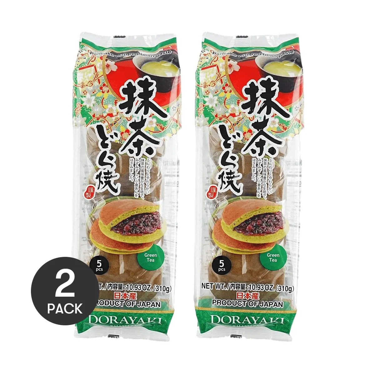 2 Pack SHIMIZU Japanese Matcha Dorayaki Pancakes 310g Each - Authentic Red Bean Mochi Snack