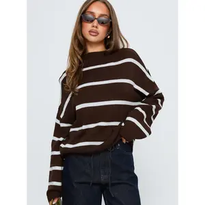 Alara Mock Neck Knit Sweater Brown Stripe