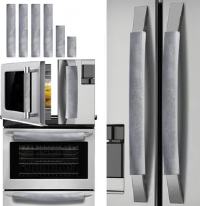 Set of 6 Refrigerator Door Handle Covers, Washable Velvet Fabric for Fridge, Microwave, Stove, Dishwasher (Silver Grey)