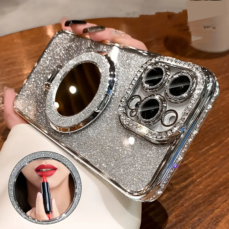 Fashionable Shiny Rhinestone Transparent phone cases Suitable for iPhone 16 15 14 13 11 12 Pro Max Plus Magnetic Wireless Charging Bumper Cover