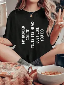 100% Cotton  Border Collie Funny Dog Lover Gift Cute Women Men  T-Shirt Ladies' Summer T-Shirt