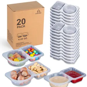 20 Set Reusable Snack Containers, 2-Compartment Dipping Containers With Lid For Refrigeration, Portion Control, Outdoor Takeaway Sauce Dip Case