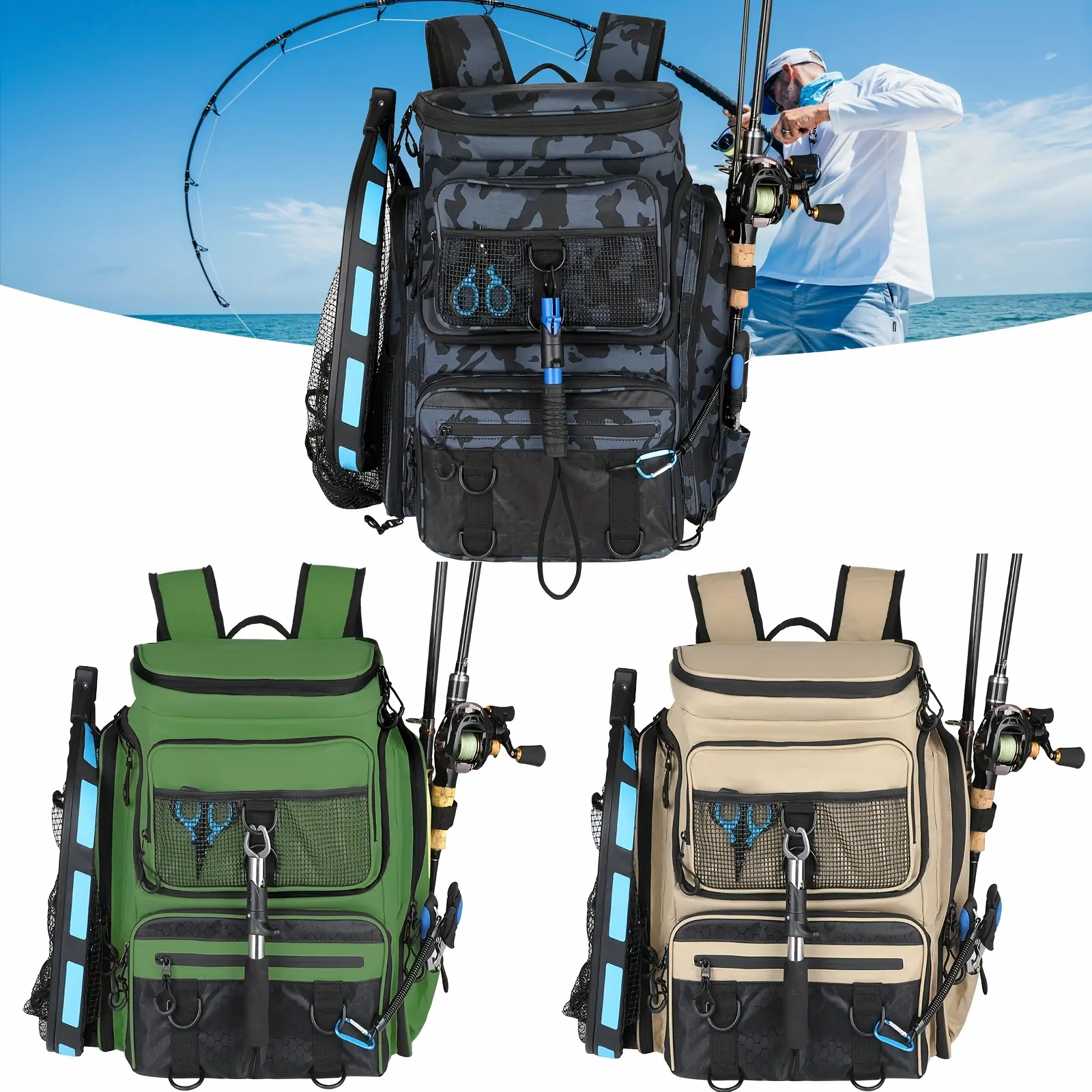 Supplier of a Fishing Backpack with an Extra-Large Capacity of 11.1gal, Featuring a Built-In Rod Tube, Perfect for Transporting Fishing Equipment And Gear. Great for Activities Like Fishing, Mountaineering, Hiking, And Camping