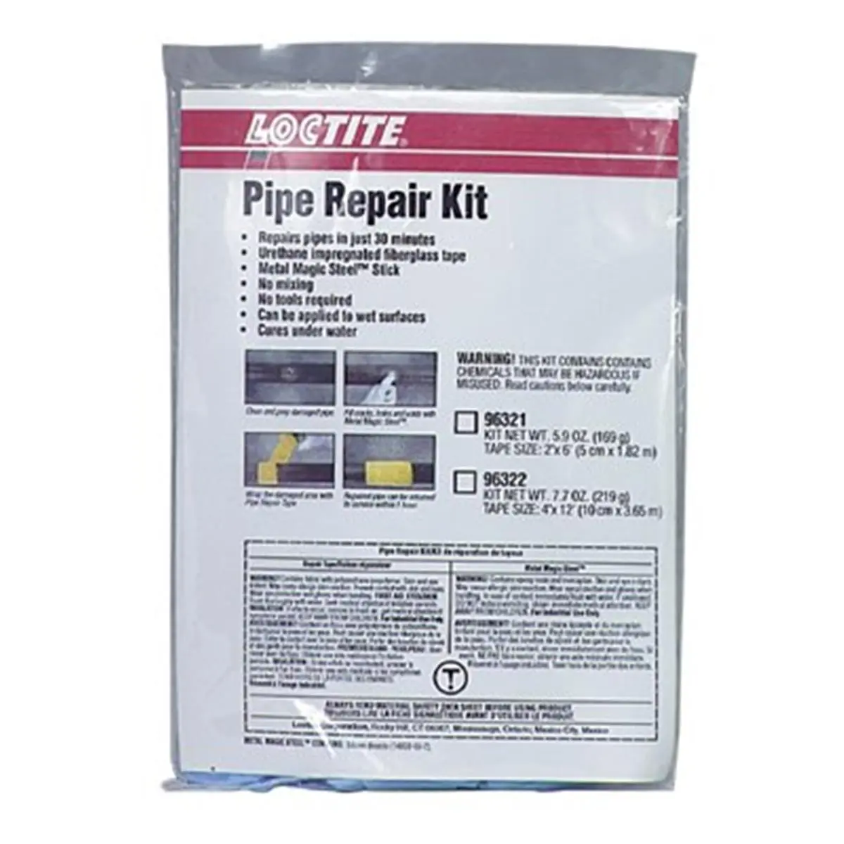 Loctite 442-96321 Fiber Glass Ready-to-Use Sealing Tape Pipe Repair Kit, 2 in x 6 ft - Temporary Repairs for Metal, Water Dissolving Sealing Tape