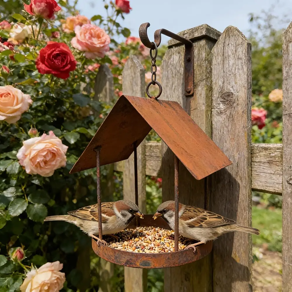Rustic Country-Style Metal House-Shaped Bird Feeder, Bird Feeders For Outdoors Hanging, Outdoor Hanging Wild Bird Feeder, Birds Feeder, Garden Patio Decor, Weather-Resistant, Bird Feeding Station