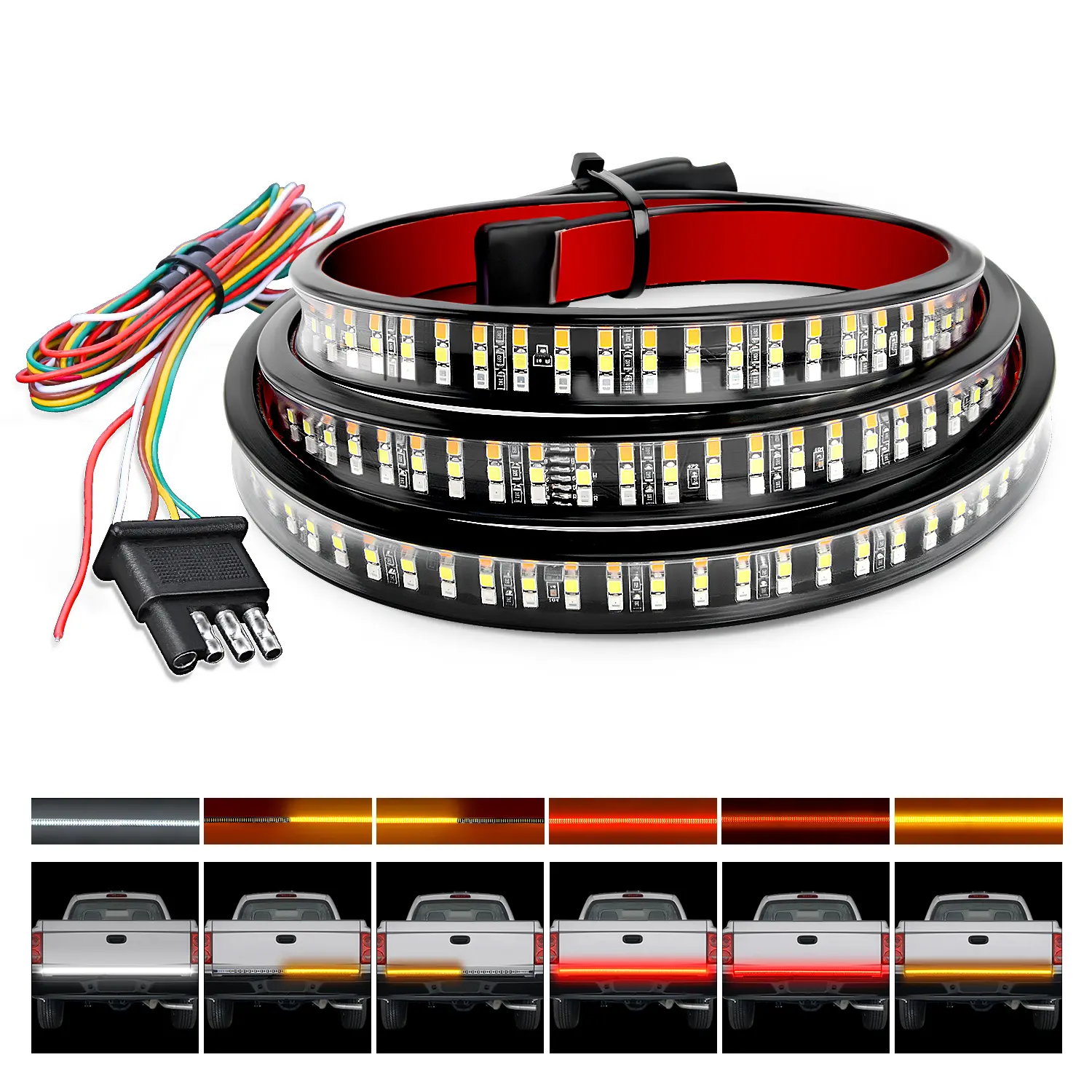 Nilight 48" Triple Row 360-LED Tailgate Light Bar - Red Running Brake, White Reverse, Amber Turning Signals, Universal Fit LED Car Lights, Truck Headliner Star Support
