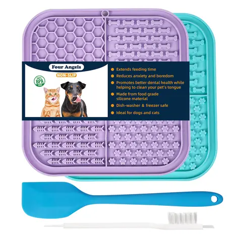 2-Pack Dog & Cat Lick Mat with 77 Super Suction Cups - Feeding Tool with 4 Textured Treat Sections, Wall-Hold Design, Anxiety Relief, Slow Feed for Pb Yogurt, Bathroom Buddy, Boredom Buster Accessory-MSD