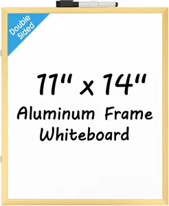 MaxGear Small Dry Erase Board, Gold Aluminum Frame, 11" x 14" Double-Sided Whiteboard for Wall, Small Hanging White Board with a Black Marker, Portable Mini White Board for Home, School, Office