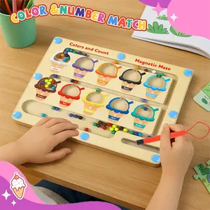 Magnetic Color and Number Maze Toy, Montessori Educational Wooden Color Matching Counting Puzzle Magnetic Board