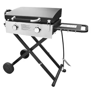 30" Flexible Portable Propane Gas Griddle with Lid – 2 Burners 30,000 BTU Cooking Area Station, 30 Inch Large Griddle with Side Prep Shelf & Rear Grease System for Outdoor BBQ & Camping
