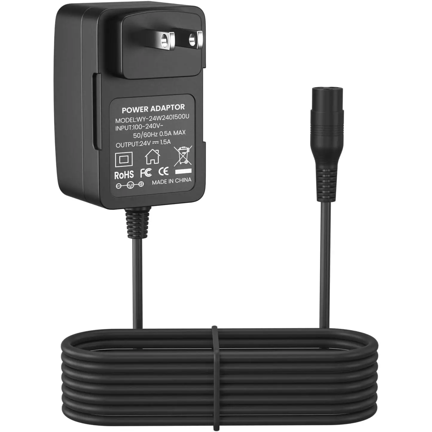 24V 1500mA Electric Scooter Power Adapter Charger - 6.6 ft 3-Prong Inline Female Connector for Razor E300,E200,E100,PR200,MX350,Dirt Quad,Pocket Mod - 36V Compatible Connector Chargers