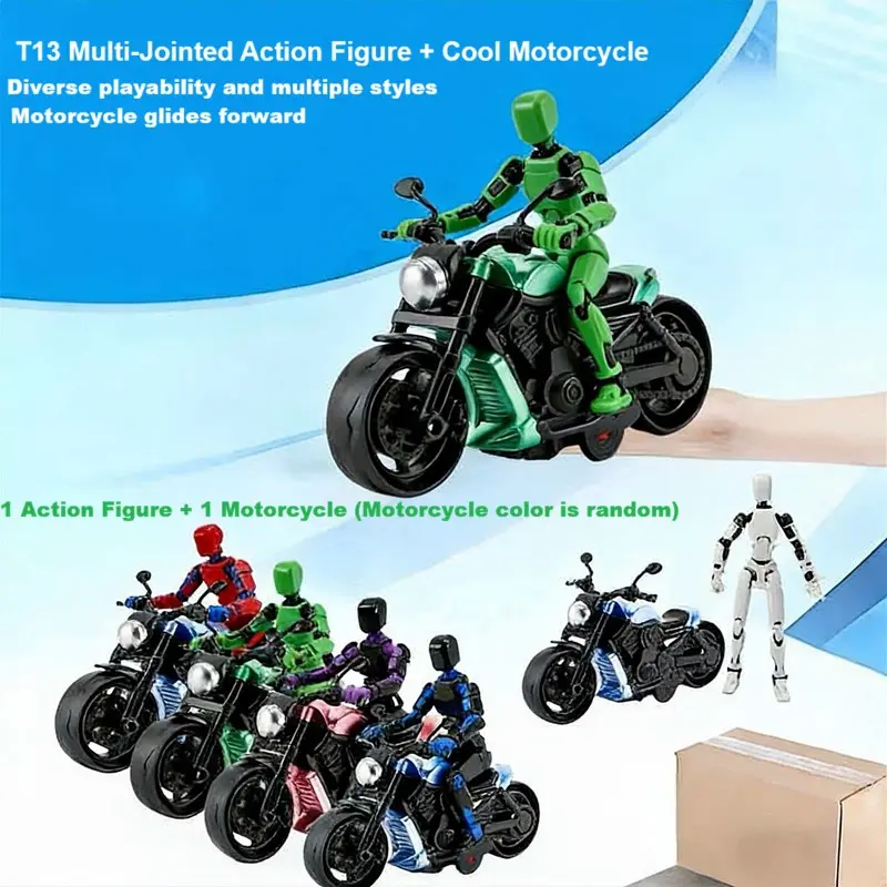 T13 Action Figure Model Motorcycle Set, Classic Anime Dolls, Multi-Jointed Poseable Figurine, Articulated Figures, Collectible Decor for Bedroom, Office Desk, Christmas Gift