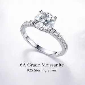3ct 6A Synthetic Moissanite Ring Round Cut 9mm Four Prong Setting Solid 925 Sterling Silver High Quality Jewelry Anniversary Birthday Gift