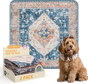 Super Absorbent Washable Pee Pads for Dogs - Secure Floor Protection - Non-Slip, Leakproof  Pads for , Crates & Playpens (2 Pack, 36"x36", Beige Blue)