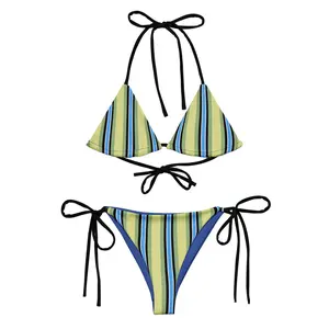 Garden Party Green Striped Bikini Green and Blue Bikini Striped  Hot Girl Summer Y2K Coquette