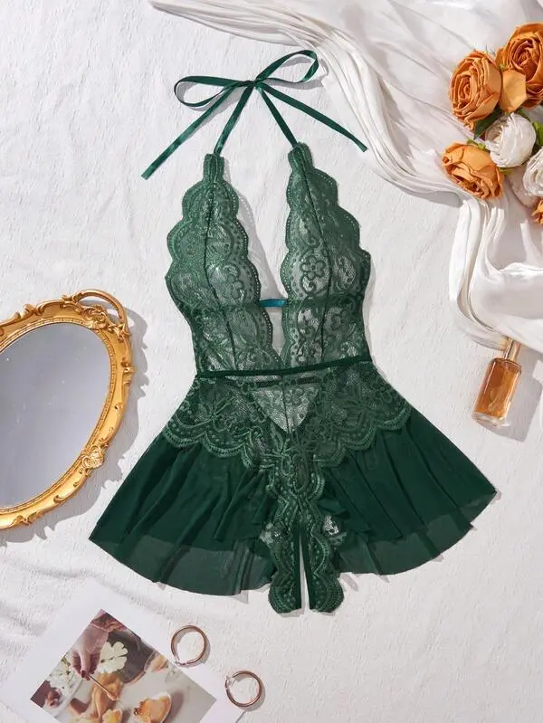 Women's Strapless Floral Lace Bodysuit - Sexy Deep V-Neck Teddy Lingerie, Soft Elastic Patchwork Style Onesie, Feminine Comfortable Womenswear Underwear