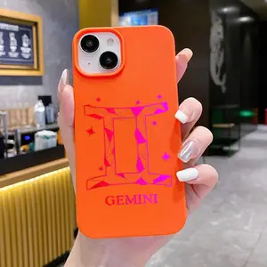 Zodiac sign Gemini Pattern Large Hole Frosted  TPU Phone Case for iPhone 16 15 14 Pro Max 13 12 11 XR XS Plus Shockproof Full Camera Protection Durable slim Silicone Cover
