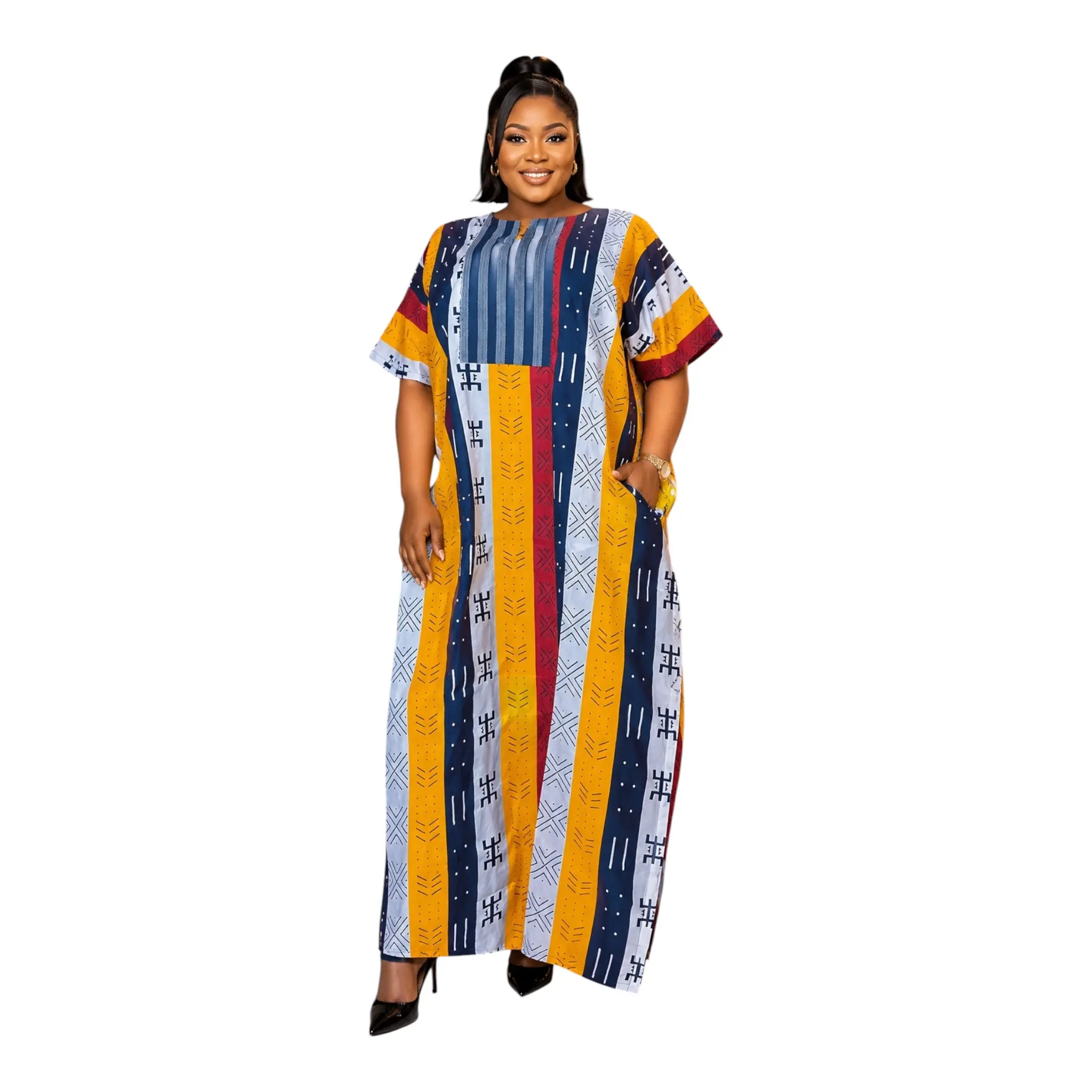 CRZ Medium Ankara Long Gown Designed With Aso Oke Fabric