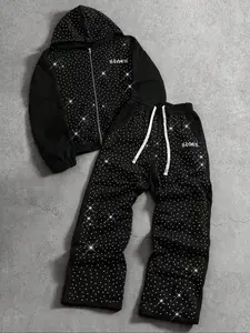 Men's Hooded Sweatshirt Set, Sporty Top & Long Pants, Elastic Waistband, Loose Fit High Street Style, Perfect Gift for Boyfriend