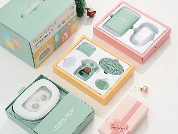 Momcozy Elite Baby Kit, Superior Gift Set for Grooming & Health & Cleansing, Include Electric Nail File&Nasal Aspirator, Heated Tummy Wrap,Thermometer,Bath Brush,Teether,Medicine Pacifier,Storage Case