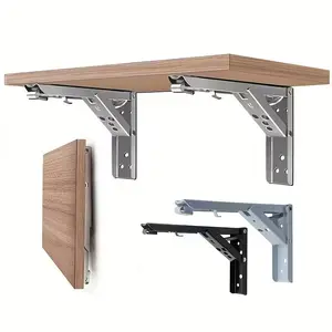 Stainless Steel Foldable Shelf Bracket, Space Saving DIY Rack for Bench Table, 2pcs Folding Shelving Support, Wall Mounted Bracket