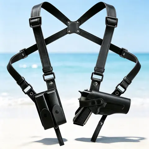 Genuine Leather Vertical Concealed Shoulder Holster - Adjustable, Comfortable, Discreet Carry for 1911, Glock Models, Gun Owners' Men's Accessories for Everyday Use (PU Leather Option Available)