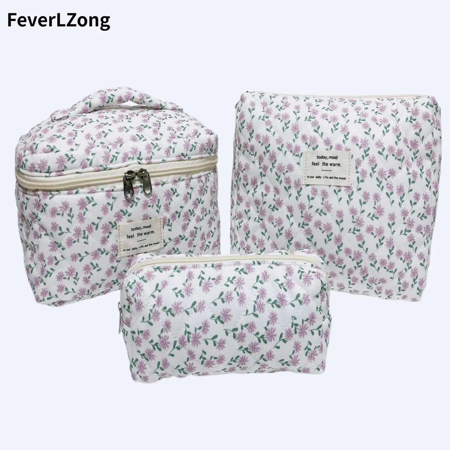 Floral Quilted Makeup Organizer Set Toiletry bag  capacity makeup organizer 3 Counts Travel Cosmetic Bags, Portable Zipper Makeup Organizer Pouches  capacity makeup organizer large casual versatile storage bag organizer bag cute cotton makeup bag brush 3p