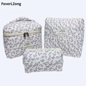 Floral Quilted Makeup Organizer Set Toiletry bag  capacity makeup organizer 3 Counts Travel Cosmetic Bags, Portable Zipper Makeup Organizer Pouches  capacity makeup organizer large casual versatile storage bag organizer bag cute cotton makeup bag brush 3p