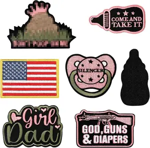 6 Pcs Daddy Tactical Patches Hook and Loop Patch for Dad Funny Tactical Patches Include Pacifier, Bottle, and Flag Patches for Hats, Coats, Diaper Bags, Coats (Pink,Girl Daddy)