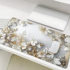 Floral Pattern Mouse Pad, Rectangle Gaming Mouse Pad, Office Desk Keyboard Mat for Home Office Game Room Desk
