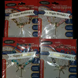 Happy Birthday Cake Topper w/ Lights (Pack of 4)