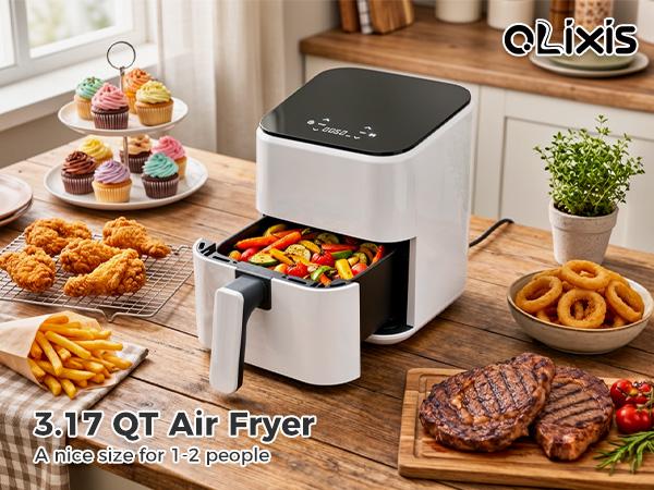 4-in-1 Air Fryer 3QT, 400°F Hot Oven with Roast, Reheat & Dehydrate Functions, Nonstick Basket & Crisper Plate