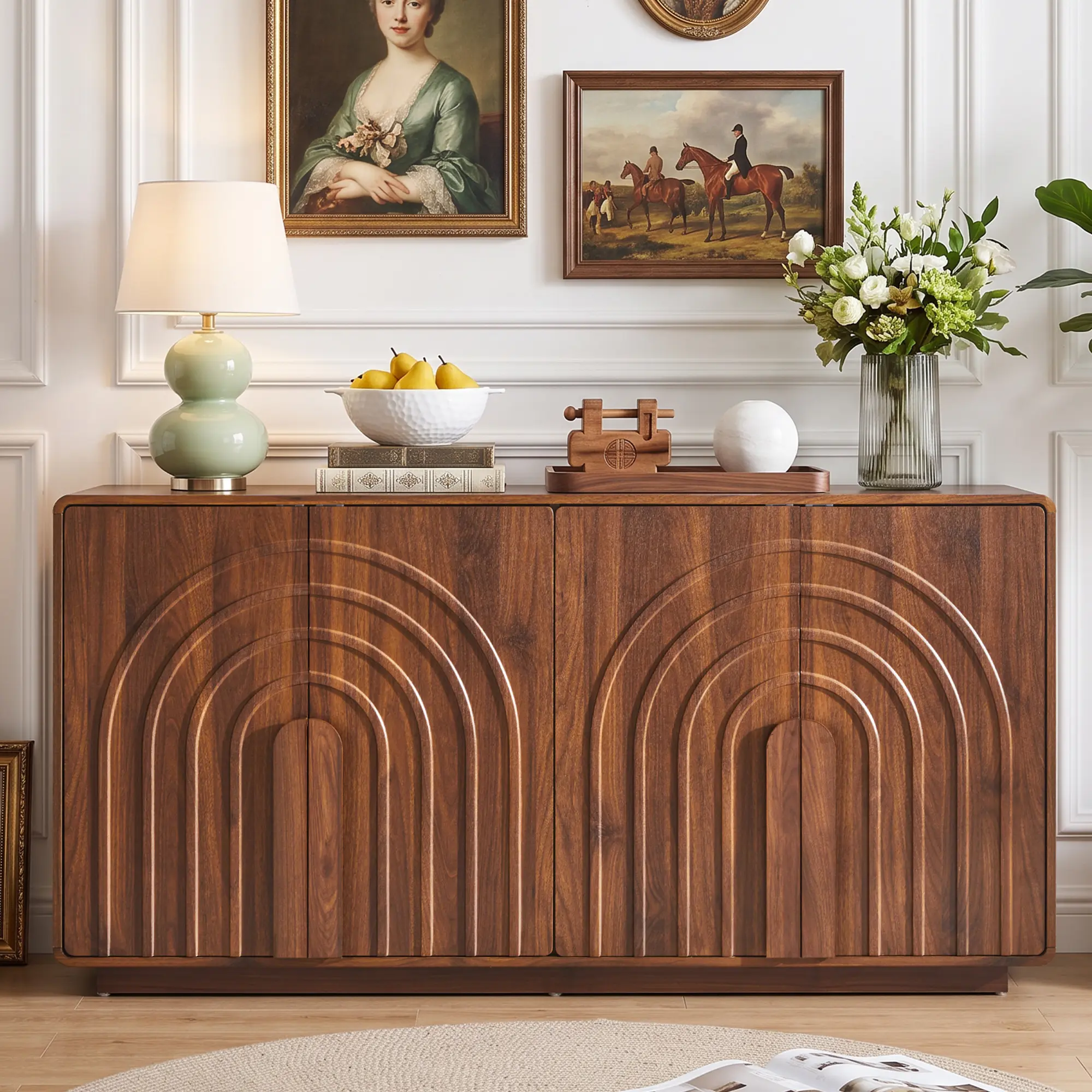 Giratree 63" Sideboard Buffet Cabinet with Storage, Modern Credenza with 4 Doors & Adjustable Shelves, Large Console Table for Dining Room, Kitchen and Living Room