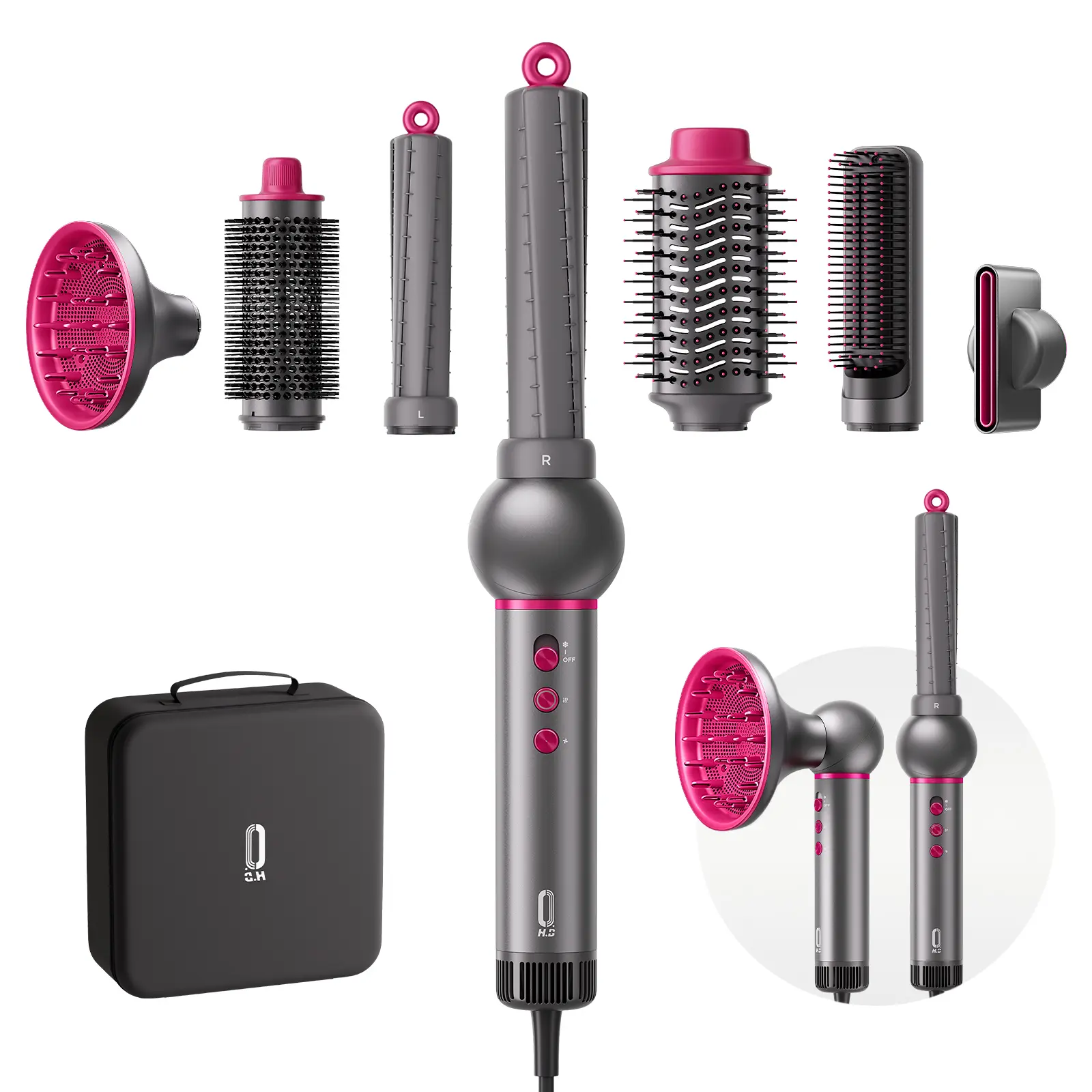 7-in-1 High-Speed Air Styler & Blow Dryer Brush Set, Automatic Hair Curler with Detachable Heads, Negative Ion Hot Air Brush for Curling, Straightening, Volumizing & Styling, Holiday Gift for All Hair Types