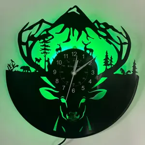 Vinyl Wall Clock with Forest Deer Theme, Silent LED Display, Perfect for Bedrooms Living Rooms Farmhouses, Great Gift for Nature Lovers
