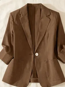 A women's solid color fashionable lightweight elegant high-end three-quarter sleeve blazer, suitable for spring and summer, ideal for commuting and daily wear, Womenswear